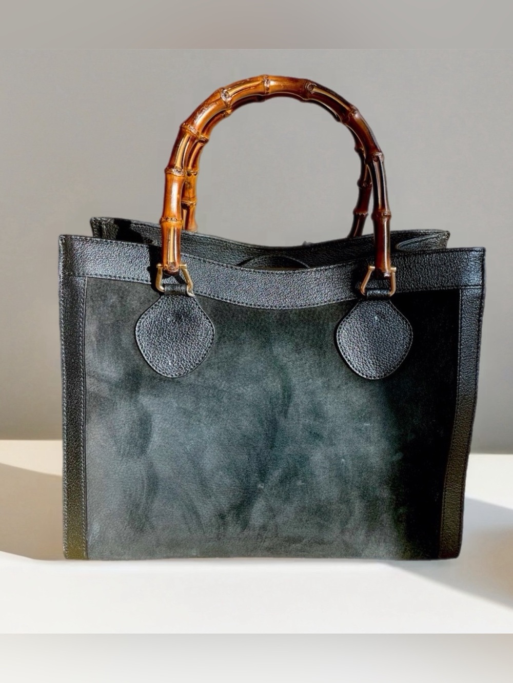 GUCCI Diana tote, black suede, chèvre trim, bamboo, *redone interior lining*EUC - Picture 3 of 16